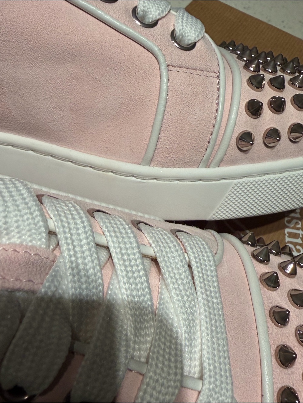 Christian Louboutin pink Suede Studded Lace-Up Sneakers - Picture 9 of 10